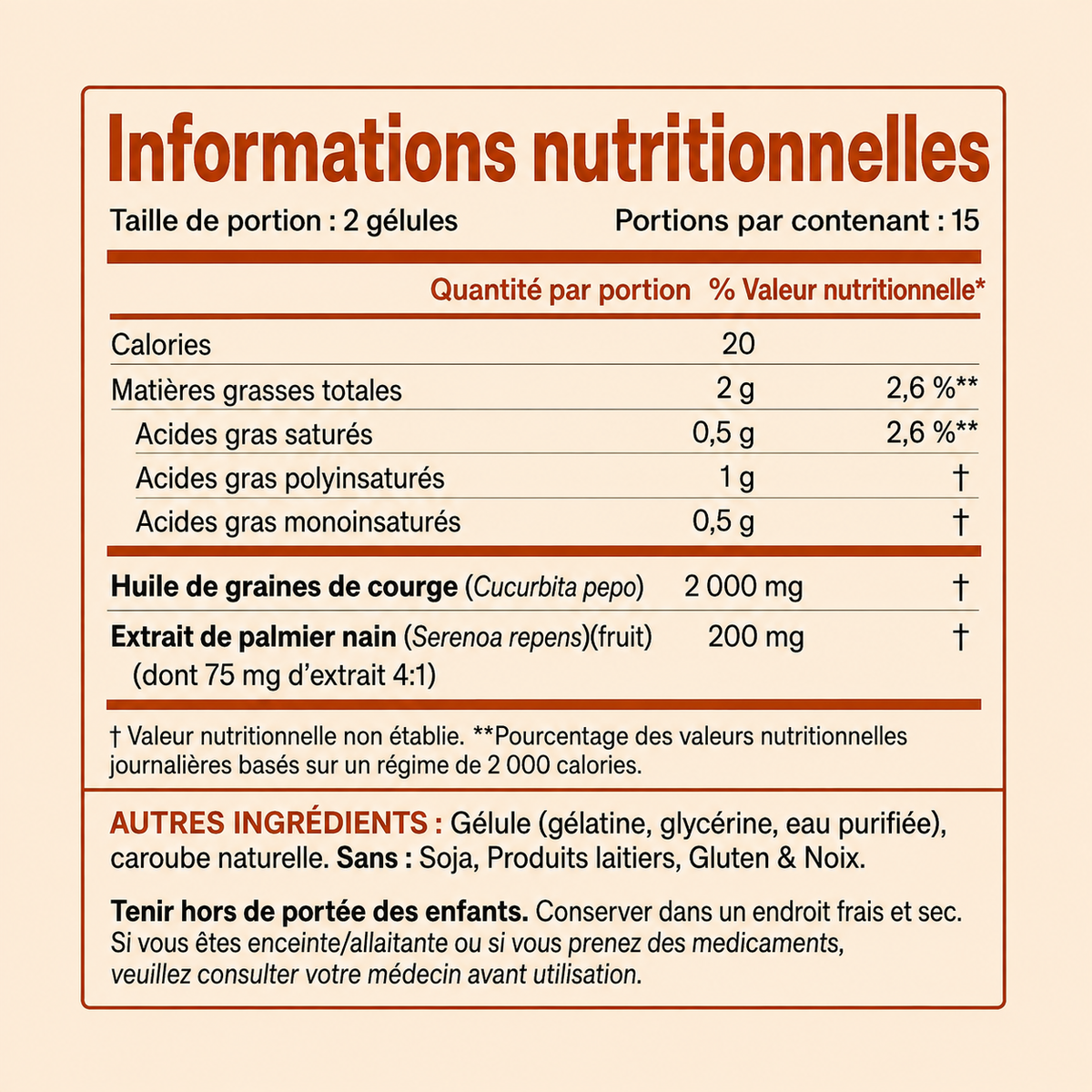 Capillys™ — informations nutritionnelles en français