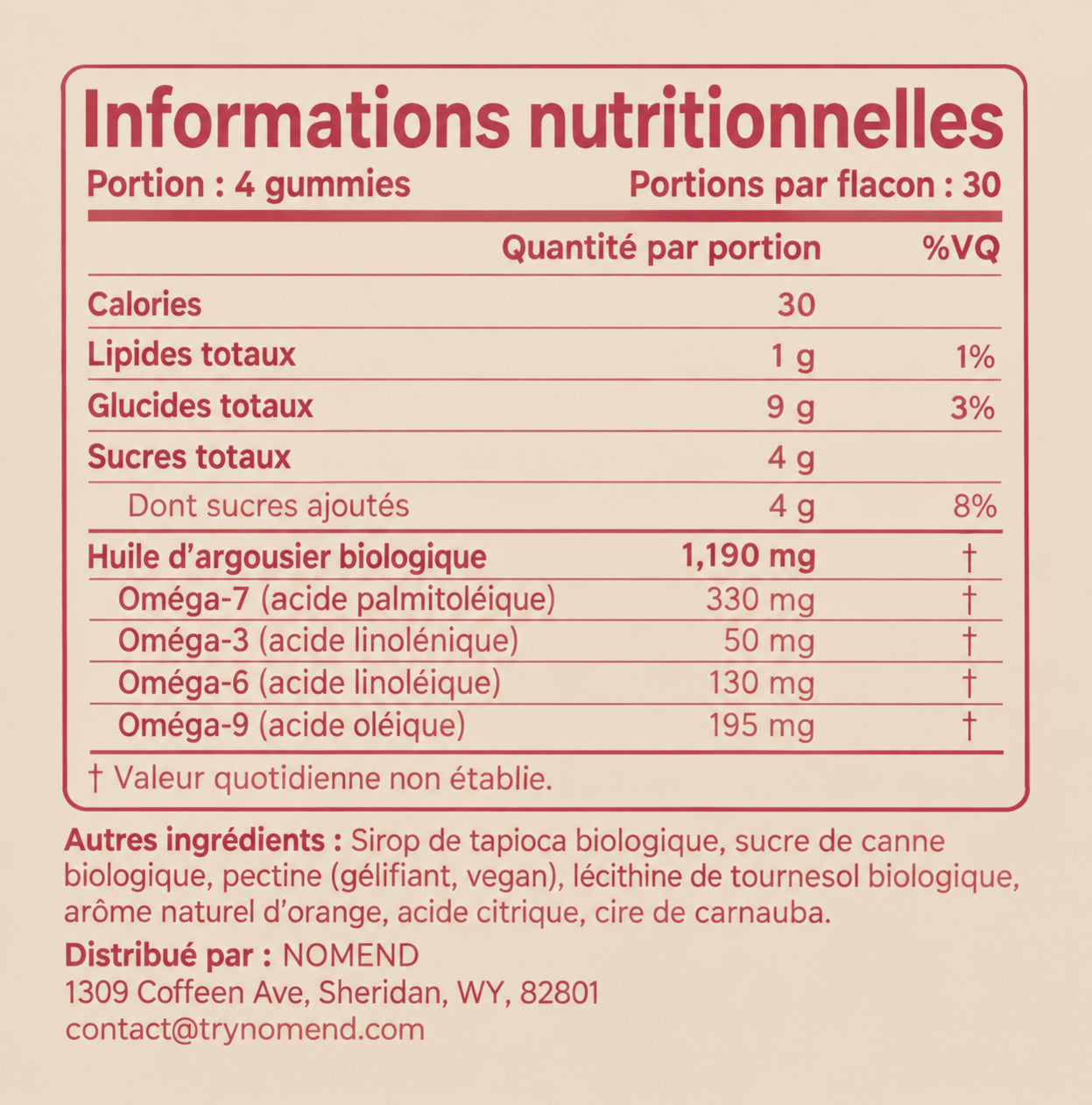Valeurs nutritionnelles Vitanorm ™